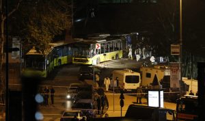 epa05670031 Crime scene investigators work at the scene of an explosion around Vodafone Arena Stadium in Istanbul, Turkey, 10 December 2016. At least 13 people were killed in what the Interior Ministry called a car bomb attack after two explosions were heard outside Besiktas Stadium a few hours after the night's soccer match. EPA/CEM TURKEL