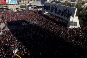 Supporters of Iraqi Shi'ite cleric Moqtada al-Sadr shout slogans during a protest demanding an overhaul of the elections supervision commission ahead of provincial elections due in September, in Baghdad, Iraq February 11, 2017. REUTERS/Alaa Al-Marjani