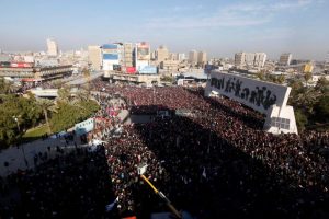 Supporters of Iraqi Shi'ite cleric Moqtada al-Sadr shout slogans during a protest demanding an overhaul of the elections supervision commission ahead of provincial elections due in September, in Baghdad,Iraq February 11, 2017. REUTERS/Alaa Al-Marjani
